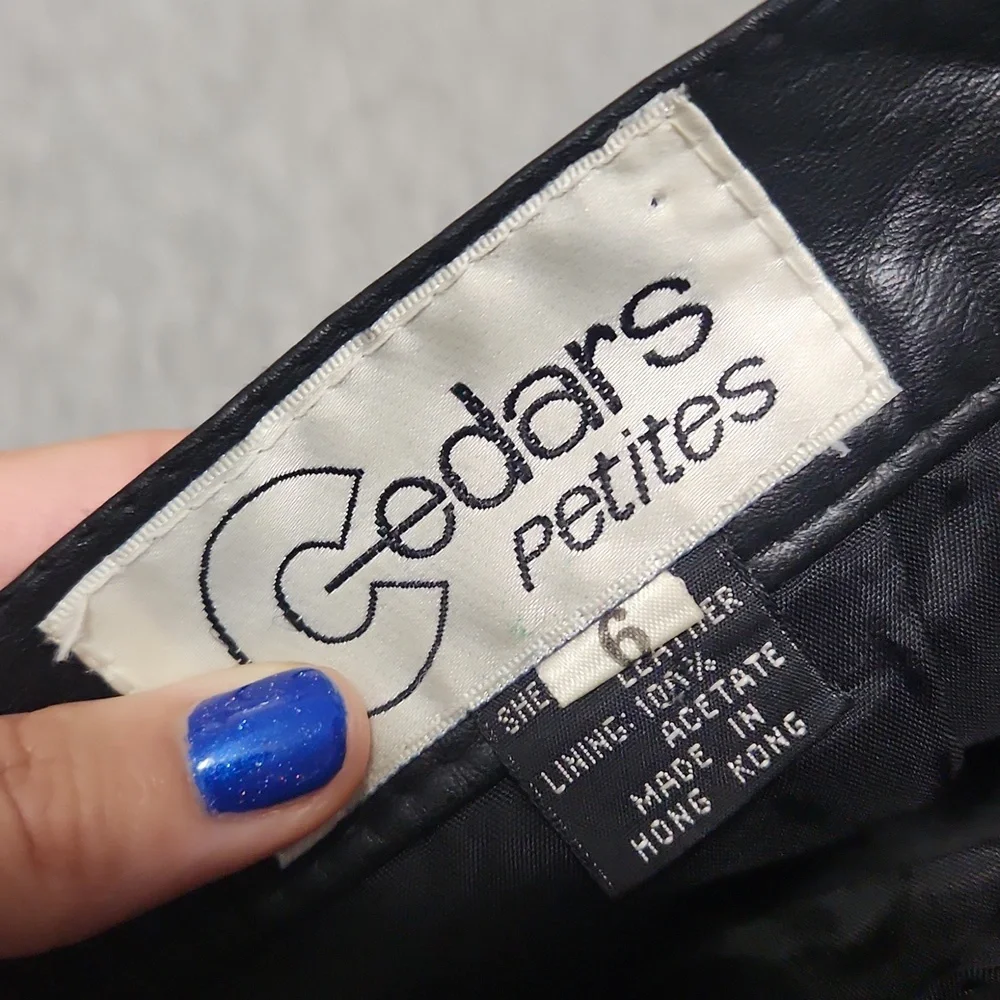 Vintage Cedars Petites High Rise Black Leather Pleated Trousers Tapered Pants - Picture 10 of 15